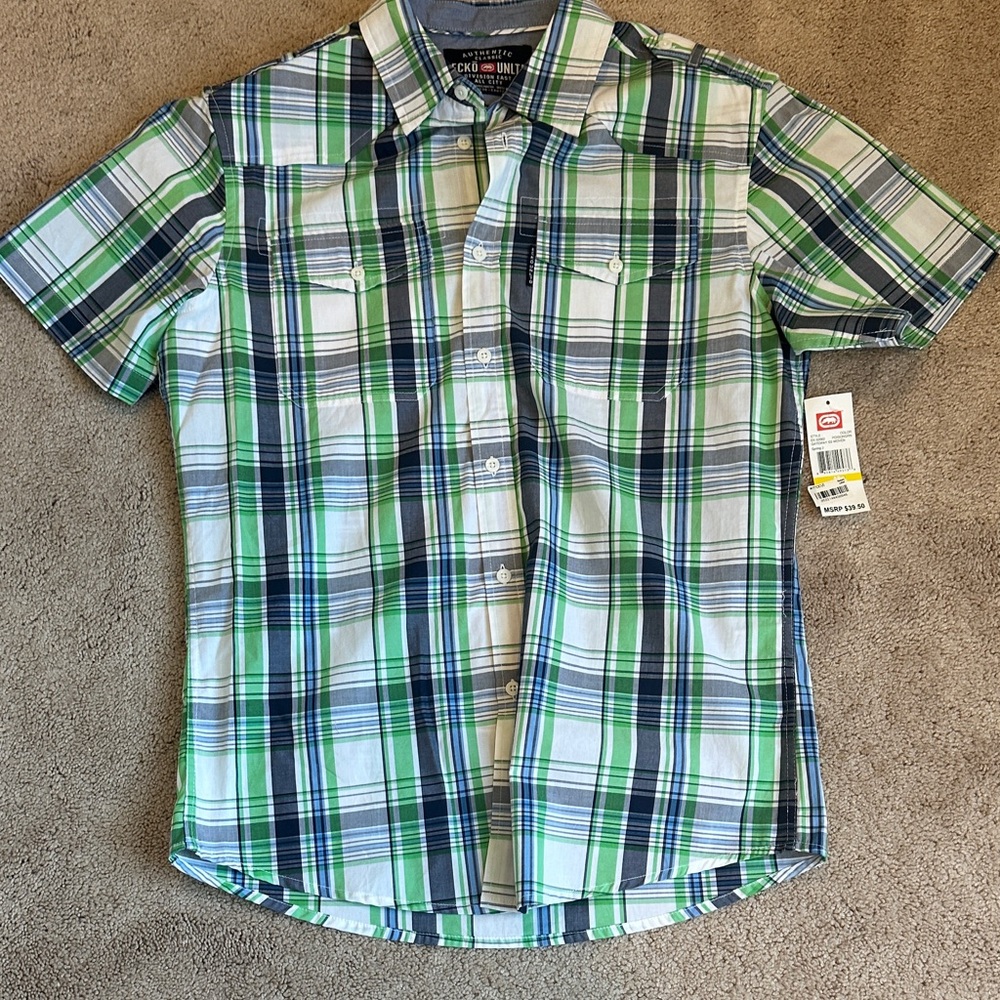 Ecko Unlimited Green and Blue Plaid Shirt
